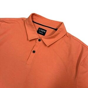 Cuts Curve Hem Polo Shirt Mens Large Orange Performance Short Sleeve Stretch